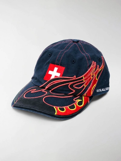 Shop Vetements X Reebok Embroidered Baseball Cap In Blue