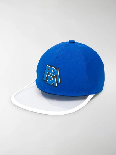 Shop Prada Transparent Brim Logo Cap In Blue