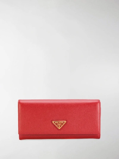 Shop Prada Triangle Logo Continental Wallet In Red