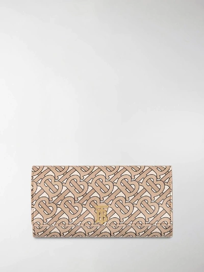 Shop Burberry Monogram Print Leather Continental Wallet In Neutrals