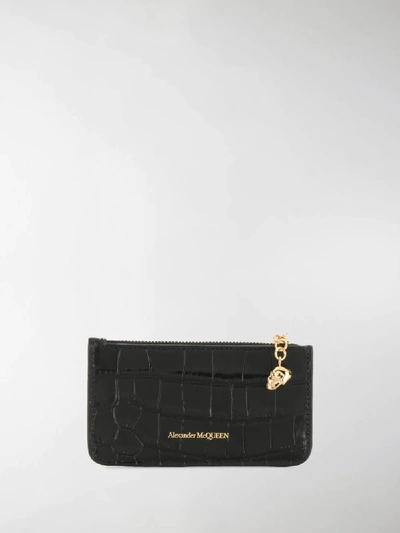 Shop Alexander Mcqueen Snakeskin-effect Logo Wallet In Black