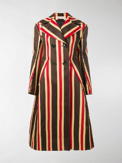 Shop Marni Striped Coat In Brown