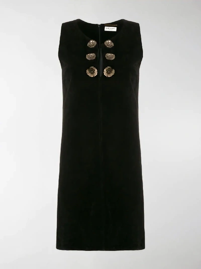 Shop Saint Laurent Flower Button Mini Dress In Black
