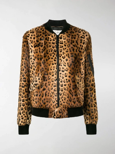 Shop Saint Laurent Leopard Print Bomber Jacket In Brown