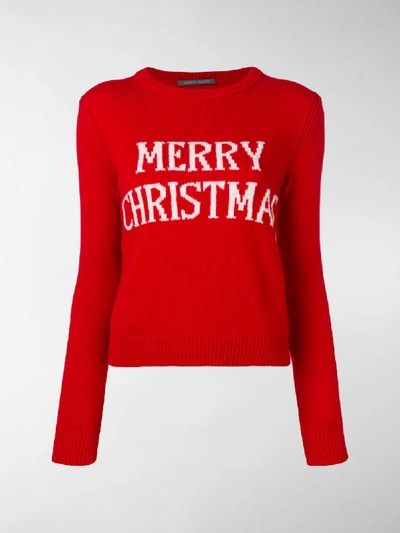 Shop Alberta Ferretti Merry Christmas Knit Sweater In Red