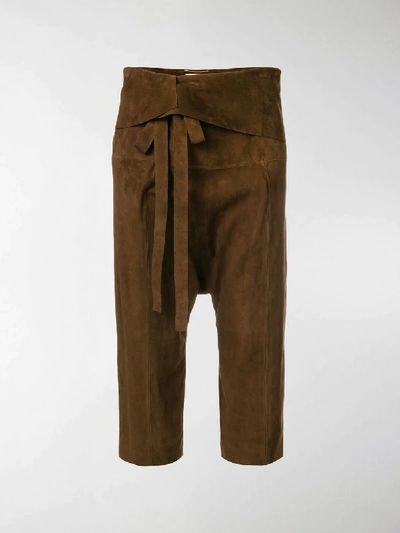 Shop Saint Laurent Cropped Drop-crotch Trousers In Brown