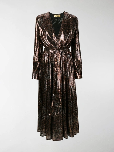 Shop Msgm Leopard-print Sequinned Dress In Brown