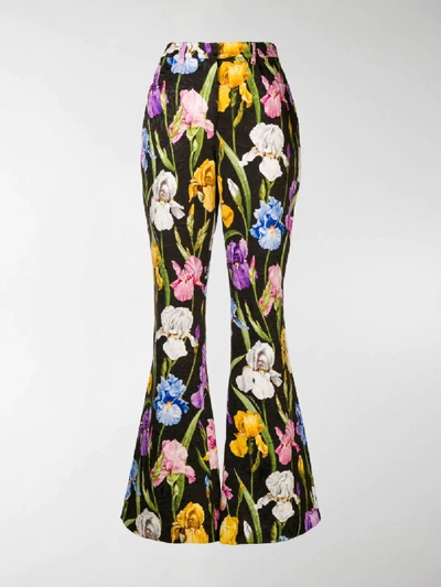 Shop Dolce & Gabbana Iris Print Flared Trousers In Black