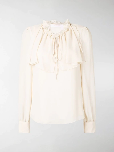 Shop See By Chloé Ruffled Neck Blouse In Neutrals