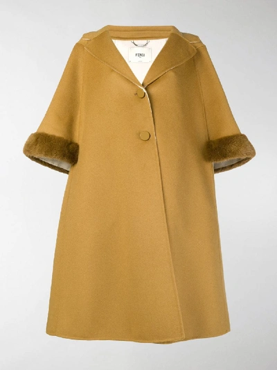 Shop Fendi A-line Cropped Sleeve Coat In Yellow