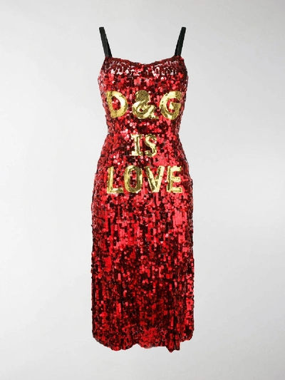 Shop Dolce & Gabbana 'd & G Is Love' Sequin Dress In Red