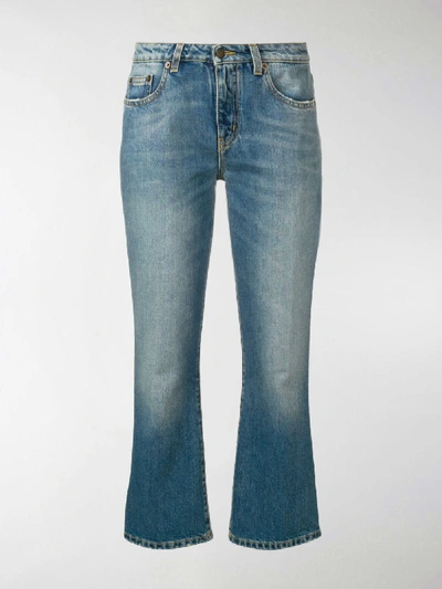 Shop Saint Laurent Cropped Bootcut Jeans In Blue