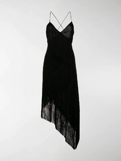 Givenchy Asymmetric Fringed Wool-crepe Wrap-effect Midi Dress In Black