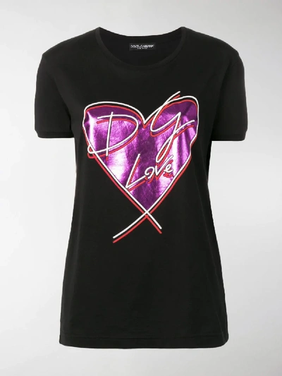 Shop Dolce & Gabbana Metallic Heart Print T-shirt In Black