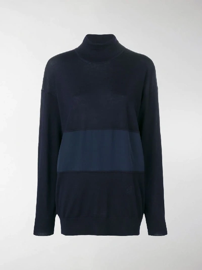 Shop Chloé Turtle-neck Panelled Sweater In Blue