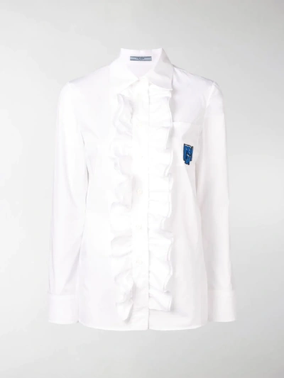 Shop Prada Front Ruffle Shirt In White