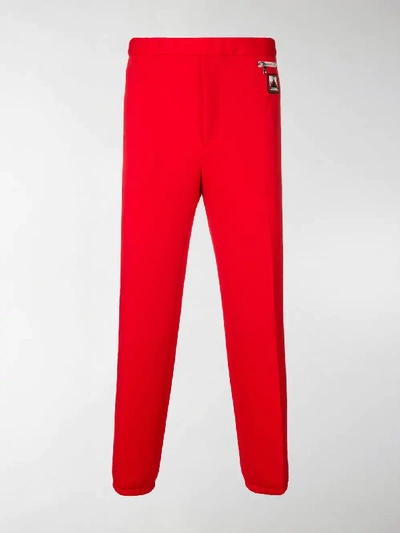 Shop Prada Tapered Track Pants In Red