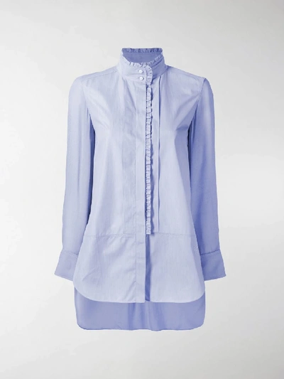 Shop Chloé Ruffle Trim Cotton Shirt In Blue