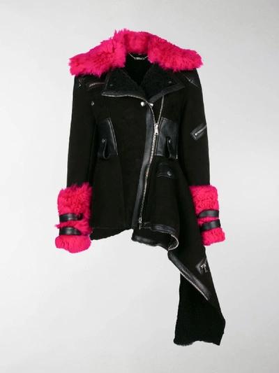 Shop Alexander Mcqueen Shearling Asymmetric Biker Jacket In Black