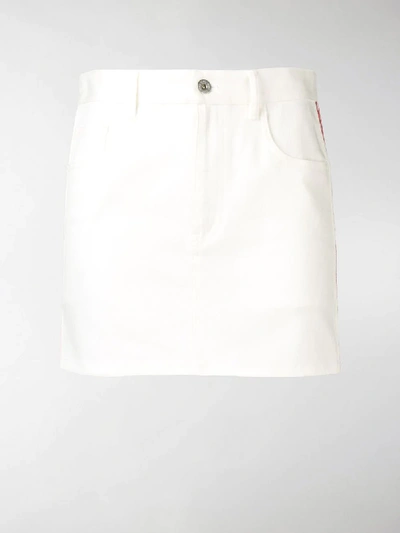 Shop Miu Miu Striped Logo Miniskirt In White