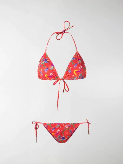 Shop Etro Printed Triangle Bikini In Red