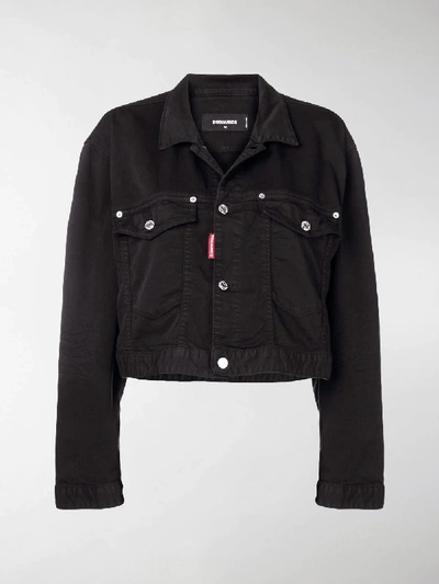 Shop Dsquared2 Crop Denim Jacket In Black