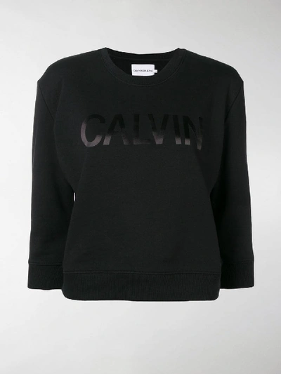 Shop Calvin Klein Jeans Est.1978 Cropped Logo Print Sweatshirt In Black