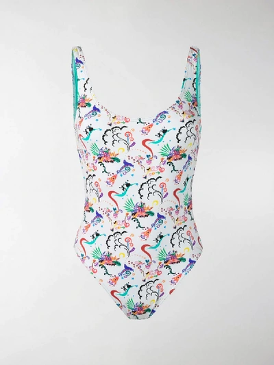 Shop Etro Printed Swimsuit In White