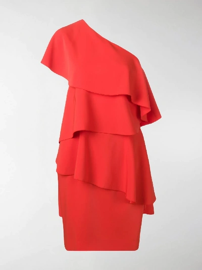 Shop Lanvin Asymmetric Ruffled Party Dress In Red