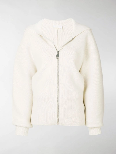 Shop Chloé Knitted Wool Logo Intarsia Hoodie In White