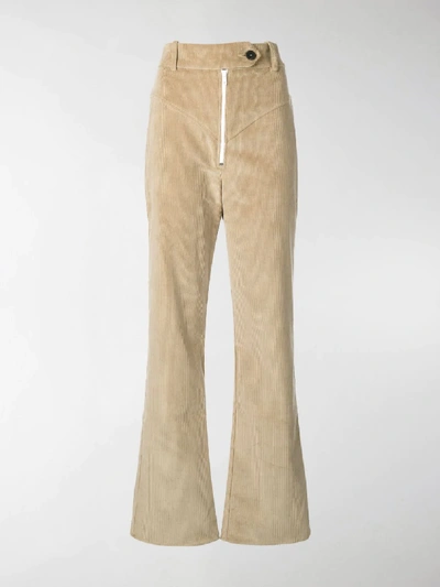 Shop A.w.a.k.e. Yoke Detail Corduroy Trousers In Neutrals