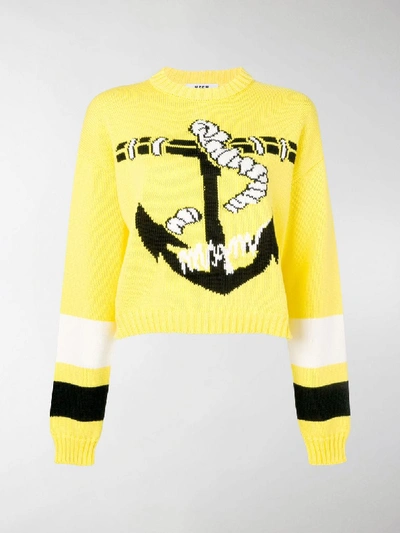 Shop Msgm Anchor Print Sweater In Yellow