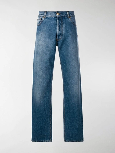 Shop Versace Baggy Straight Jeans In Blue