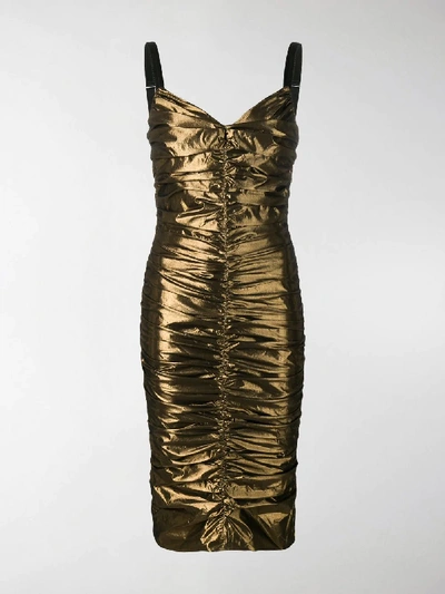 Shop Dolce & Gabbana Lamé Ruched Dress In Gold