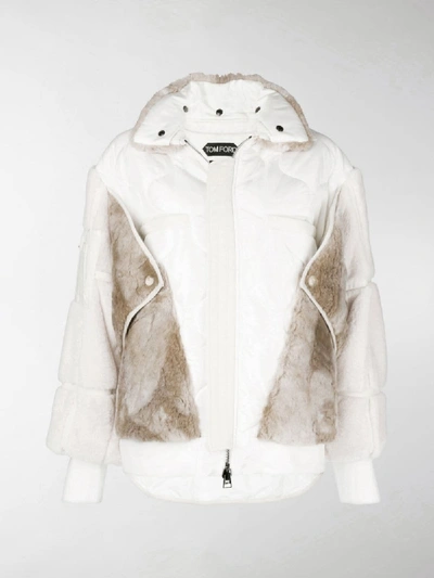 Shop Tom Ford Faux Fur Bomber Jacket In White