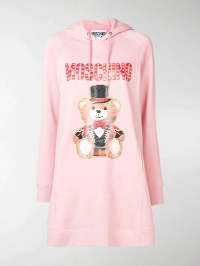 Shop Moschino Bear Print Hooded Dress In Pink