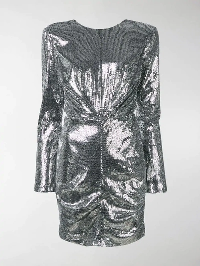 Shop Msgm Longsleeved Sequin Dress In Silver