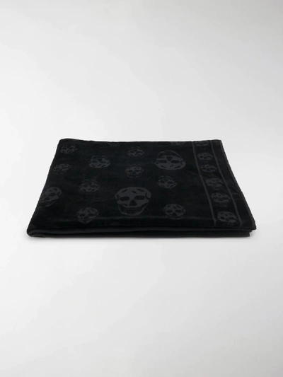 Shop Alexander Mcqueen Skull-embroidered Beach Towel In Black