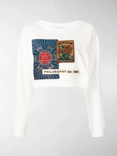 Shop Philosophy Di Lorenzo Serafini Cropped Patch Sweatshirt In White