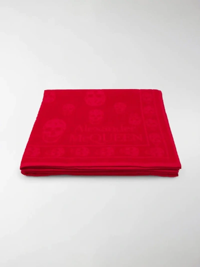 Shop Alexander Mcqueen Skull-embroidered Beach Towel In Red