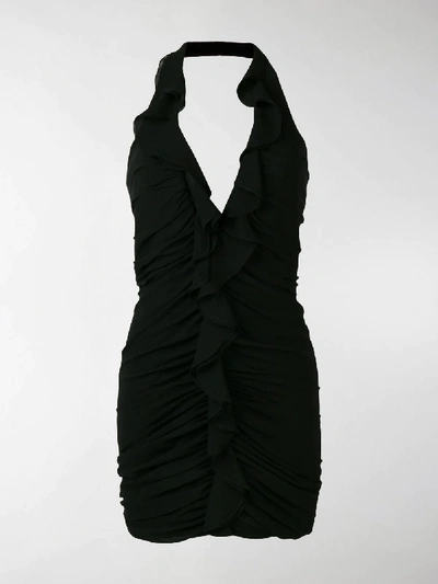 Shop Saint Laurent Deep V-neck Mini Dress In Black