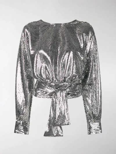 Shop Msgm Open Back Sequined Top In Silver