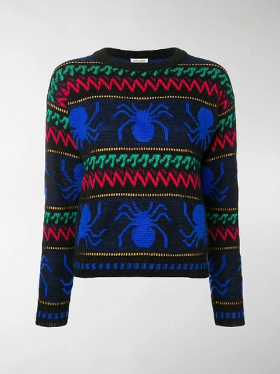 Shop Saint Laurent Spider Jacquard Sweater In Black
