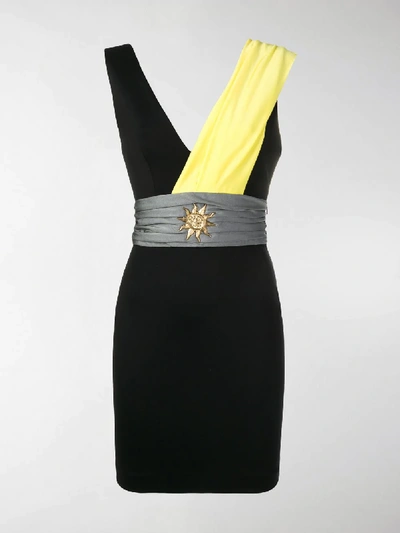 Shop Fausto Puglisi Plunge Neck Mini Dress In Black