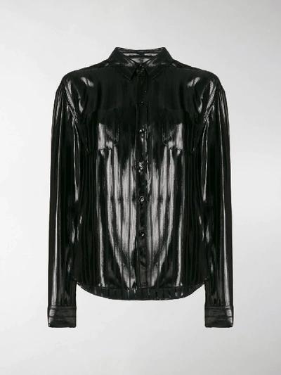 Shop Saint Laurent Metallic Lamé Shirt In Black