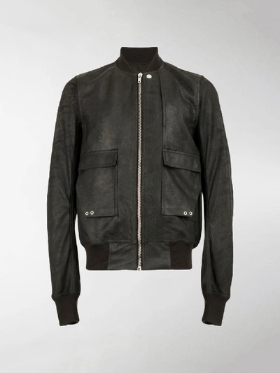 Shop Rick Owens Leather Bomber Jacket In Black