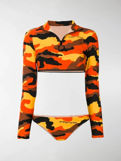 Shop Off-white Camouflage Print Long-sleeved Bikini In Orange