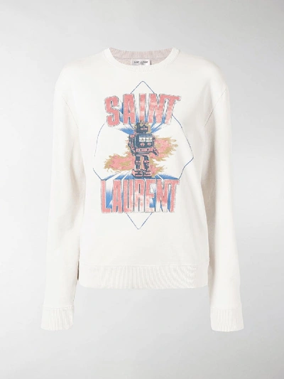 Shop Saint Laurent Graphic Print Sweater In White