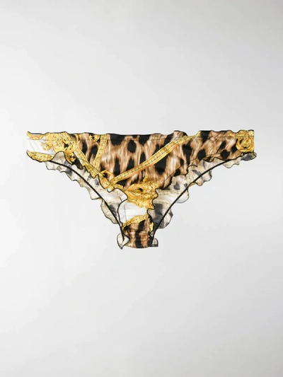 Shop Versace Printed Silk Thong In Black