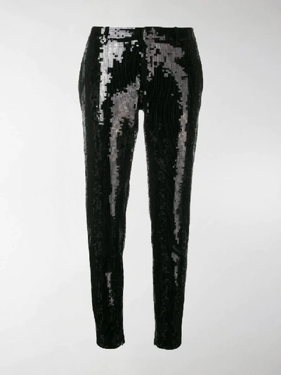 Shop Saint Laurent Embellished Slim-fit Trousers In Black